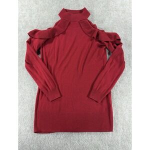 Takara Red Cold Shoulder Ruffle Mock Neck Sweater Women's Small‎ Knit